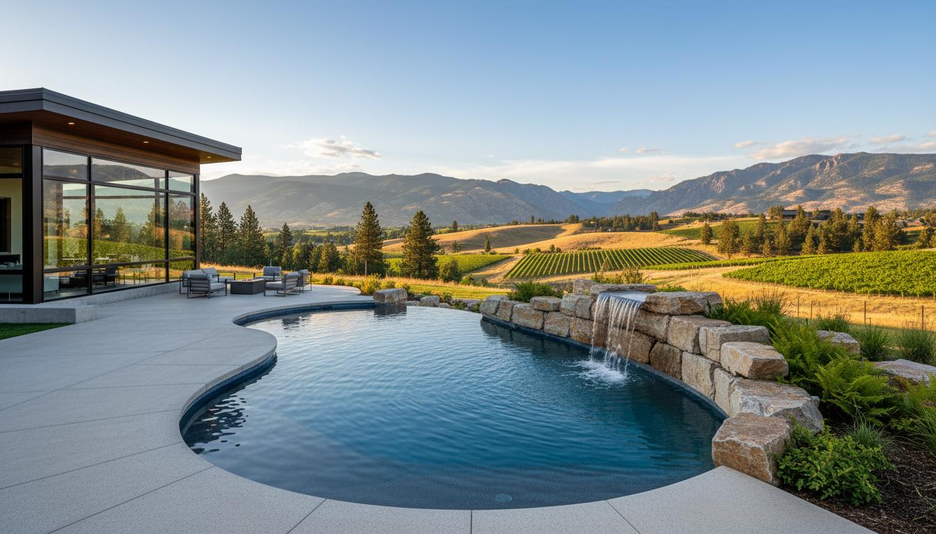 Pool with natural rock waterfall feature